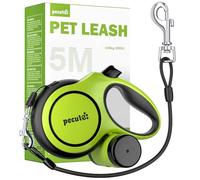 pecute Retractable Dog Leash with Anti-Chew Leash&Poo Bag Holder, 5m Dog Lead with 360° Tangle-Free Extended, One-Handed Brake, Pause, Lock, for Medium Large Pets for 15-30KG, Green
