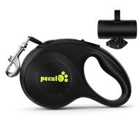 Pecute Retractable Dog Leash with Poo Bag Holder, 8m Tangle-Free Extended Leash, Anti-Slip Handle and Quick Brake Button, Suitable for Dogs Up to 110lbs/50kg, Black