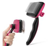 Pecute Self-Cleaning Slicker Brush for Dogs and Cats - Rounded Pins Pet Hair Brush for Grooming, Portable Massage Clean Tangled Brush - Pink