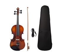 PECY 4/4 Size Acoustic Electric Violin Install Preamp EQ Solidwood Fiddle W/Brazilwood Bow Bridge Case Violin Instrument (Color : Black)