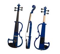 PECY Electric Violin Set Blue Silent W/Ebony Tailpiece Fine Tuners Fingerboard Chin Rest Student Violin Instrument