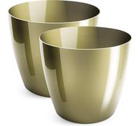 PECZEKO Flower Pot Shiny Plastic Planter Decorative Pot for Large and Small Plants, Set of 2 Flower Pot, Flower Pot Herb Pot, Gold, Diameter 14 cm