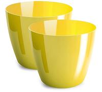PECZEKO Flower Pot Shiny Plastic Planter Decorative Pot for Large and Small Plants, Set of 2 Flower Pot, Flower Pot Herb Pot, Yellow Diameter 9.5 cm
