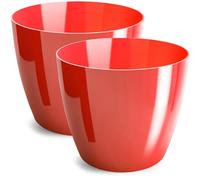 PECZEKO Shiny flower pot, plastic planter, decorative pot for large and small plants, set of 2 flower pots, flower pot, herb pot, red, diameter 12 cm