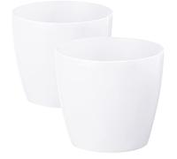 PECZEKO Shiny Flower Pots - Decorative Plant Pots for Flowers & Herbs - Durable & Lightweight Round Plastic Plant Pots for Living Room & Dining Room - Set of 2 - (White, 6,1 inch)