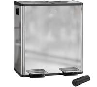 Pedal Bin 2x20L Glossy Black 410 Stainless Steel Compact 45.8x36x51.6cm Dual-Use