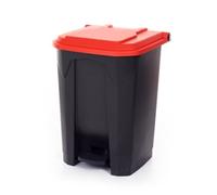 Pedal Bin; 50L; Polypropylene; Grey Body & Red Lid