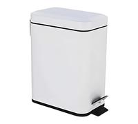 PEDAL BIN BATHROOM 5L SLIM RECTANGULAR REMOVABLE BUCKET WASTE DUST SLIMLINE EASY TO CLEAN 5 LITRE TOILET STAINLESS STEEL (White)