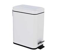 PEDAL BIN BATHROOM 5L SLIM RECTANGULAR REMOVABLE BUCKET WASTE DUST SLIMLINE EASY TO CLEAN 5 LITRE TOILET STAINLESS STEEL (White)