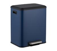 Relaxdays Kitchen Bin, 2 Compartments, 15 Litres Each, Inner Buckets, Foot Pedal, Recycling Dustbin, Soft-Close, Blue