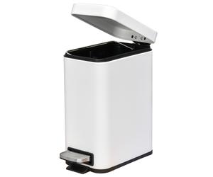 Pedal Bin Waste Rubbish Rectangular Steel White 5L Removable Inner Bin Kitchen