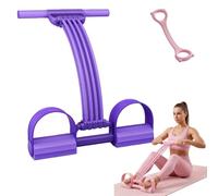 Pedal Resistance Bands with Handle, 8-Tube Natural Latex Pull Rope, 3-in-1 Multifunction Foot Fitness Equipment for Full Body Workout, Stretching, Abs, Arms & Legs (Purple)