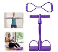 Pedal Resistance Bands with Handle, Abdominal Trainer for Home Fitness, Stomach Exercise Equipment with Adjustable Tension, Purple Four-Tube Regular Version, Double Colour Figure-Eight Design