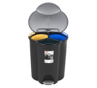 Pedal Sorting Waste Bin 3 Internal Chambers Recycling Lidded Trash Can 40L UK HQ