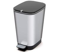Pedal Waste Bin 30L Garbage Can Metallic Silver Modern Non-Slip Feet Robust UK