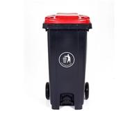 Pedal Wheeled Bin; 120L; Polypropylene; Dark Grey/Red/Orange Lid