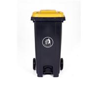 Pedal Wheeled Bin; 120L; Polypropylene; Dark Grey/Yellow Lid