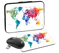 PEDEA Design Tablet PC Case 10.1 Inch with Mouse Pad and Wireless Mouse Color World