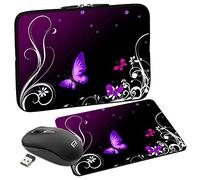 Pedea Designer Protective Notebook Bag up to 17.3 Inches (43.9 cm) with Mouse Pad and Wireless Mouse Purple Butterfly