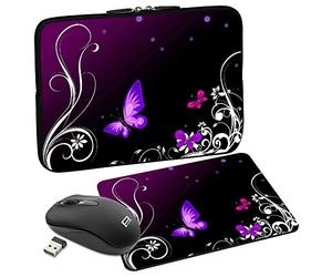 Pedea Designer Protective Notebook Bag up to 17.3 Inches (43.9 cm) with Mouse Pad and Wireless Mouse Purple Butterfly