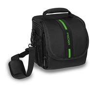 PEDEA DSLR camera bag "Essex" Camera bag for SLR cameras with waterproof rain cover, carrying strap and accessory compartments, Size M, black/green