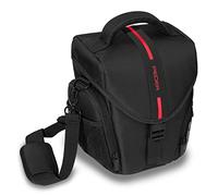 PEDEA DSLR camera bag "Essex" Camera bag for SLR cameras with waterproof rain cover, carrying strap and accessory compartments, Size L, black/red