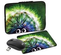 PEDEA Green Hedgehog Design Protective Case for Laptop up to 15.6 Inches with Mouse Pad and Wireless Mouse