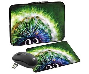 PEDEA Green Hedgehog Design Protective Case for Laptop up to 15.6 Inches with Mouse Pad and Wireless Mouse