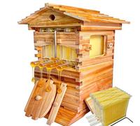 pedenencelia Bee Hive Starter Kit, 2-In-1 Self-Flowing Honey Hive With Queen Excluder & Large Observation Window, Tool-Free Assembly Wooden Bee Box For Effortless Harvesting 4frame