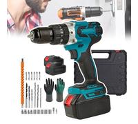 pedenencelia Cordless Power Drill Set,2 Variable Speed,25+1 Torque,Led Light,With 2 Batteries 1500mah,Drill Set,One Pair Of Gloves,Tool Box,For Wall,Wood Drilling