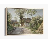 Peder Monsted, A Country Lane Jyllinge Canvas Floater Frame Print Picture Art - Light Oak Frame 12 inch wide x 8 inch high