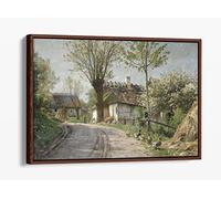 Peder Monsted, A Country Lane Jyllinge Canvas Floater Frame Print Picture Art - Walnut Frame 12 inch wide x 8 inch high
