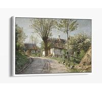 Peder Monsted, A Country Lane Jyllinge Canvas Floater Frame Print Picture Art - White Frame 36 inch wide x 24 inch high