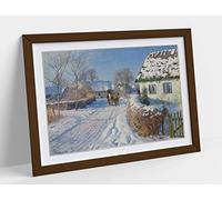 Peder Monsted, A Village in the Snow Framed Wall Art Print Picture - A4 - Walnut Frame