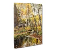 Peder Mork Monsted Autumn In The Birchwood Classic Painting Canvas Wall Art Print Ready to Hang, Framed Picture for Living Room Bedroom Home Office Décor, 24x16 Inch (60x40 cm)