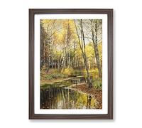 Peder Mork Monsted Autumn In The Birchwood Classic Painting Framed Wall Art Print, Ready to Hang Picture for Living Room Bedroom Home Office Décor, Walnut A2 (64 x 46 cm)
