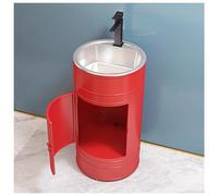 Pedestal Basin Sink Bathroom, Round Floor Standing Vanity Sinks with Stainless Steel Basin, Under Sink Bathroom Storage Cabinet, Industrial Freestanding Vanity Units Sinks C, with Door
