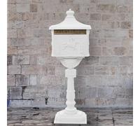 Pedestal Letter Box Aluminium Vintage Style White Rustproof with Flap and Lock, Weather-Resistant for Garden, Outdoor, Home, Post and Parcel