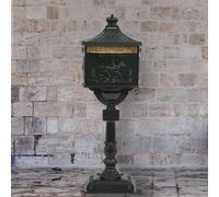 Pedestal Letterbox Green Cast Aluminium 43x30x117cm Vintage Rustproof Mail Box
