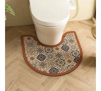 Pedestal Mat U Shape for Toilet, Retro Ethnic Style Bohemian Flower Pattern Absorbent Quick Dry Non Slip Toilet Floor Mat Diatomite Bath WC Rug Washable Easy To Clean for Bedroom (COLOR 5,55x60cm)