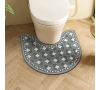 Pedestal Mat U Shape for Toilet, Retro Ethnic Style Bohemian Flower Pattern Absorbent Quick Dry Non Slip Toilet Floor Mat Diatomite Bath WC Rug Washable Easy To Clean for Bedroom (COLOR 12,60x90cm)