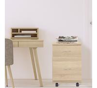 Pedestal Office Mobile File Cabinet 2 Drawer Wooden Storage Box W/ Wheels HOMCOM Light Brown One Size