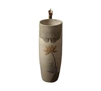Pedestal Sink Ceramic Wash Basin with Faucet and Drain Outdoor Garden One Piece Pedestal Sink