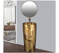 Pedestal Sink Freestanding Bathroom Basin, Gold Modern Ceramic One-Piece Floor-Standing Cylinder Sink for Indoor and Outdoor with Mirror