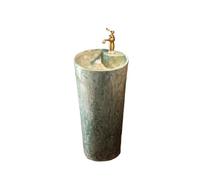 Pedestal Sink Simple Ceramic Pedestal Sink with Faucet and Drain One Piece Floor-Standing Wash Basin