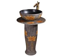 Pedestal Sink Vanity Pedestal Vessel Sink Ceramic Post Washbasin Garden Art Washbasin One-Piece Pedestal Combo Sink with Faucet Bathroom Pedestal Sink