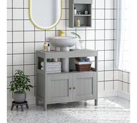 kleankin Bathroom Pedestal Under Sink Cabinet with Storage Shelves, Door, Grey - Grey