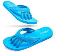 Pedi Couture Pedicure Sandals with Built In Toe Separators for Women - Comfortable Spa Style Flip Flops for Home, Salon, Yoga & Gym Use, Turquoise-1, L