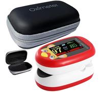 Pediatric Pulse Oximeter Blood Oxygen Saturation Monitoring Detection Meter Heart Rate Stats Detector NHS Children Finger Kids SpO2 Levels Monitor TFT Lanyard & USB (Black case + Red Oximeter)