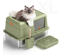 PEDIBAT Stainless Steel Cat Litter Box with Scoop, Metal Litter Box High Sided, Cat Litter Box Enclosure, XL Extra Large High-Sided Litter Boxs (Anti-Urine Leakage, Include Scoop) (Green)